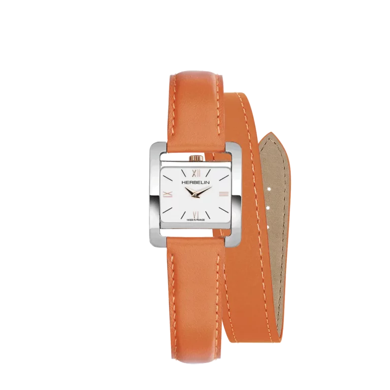 montre herbelin bracelet double tour orange cadran acier