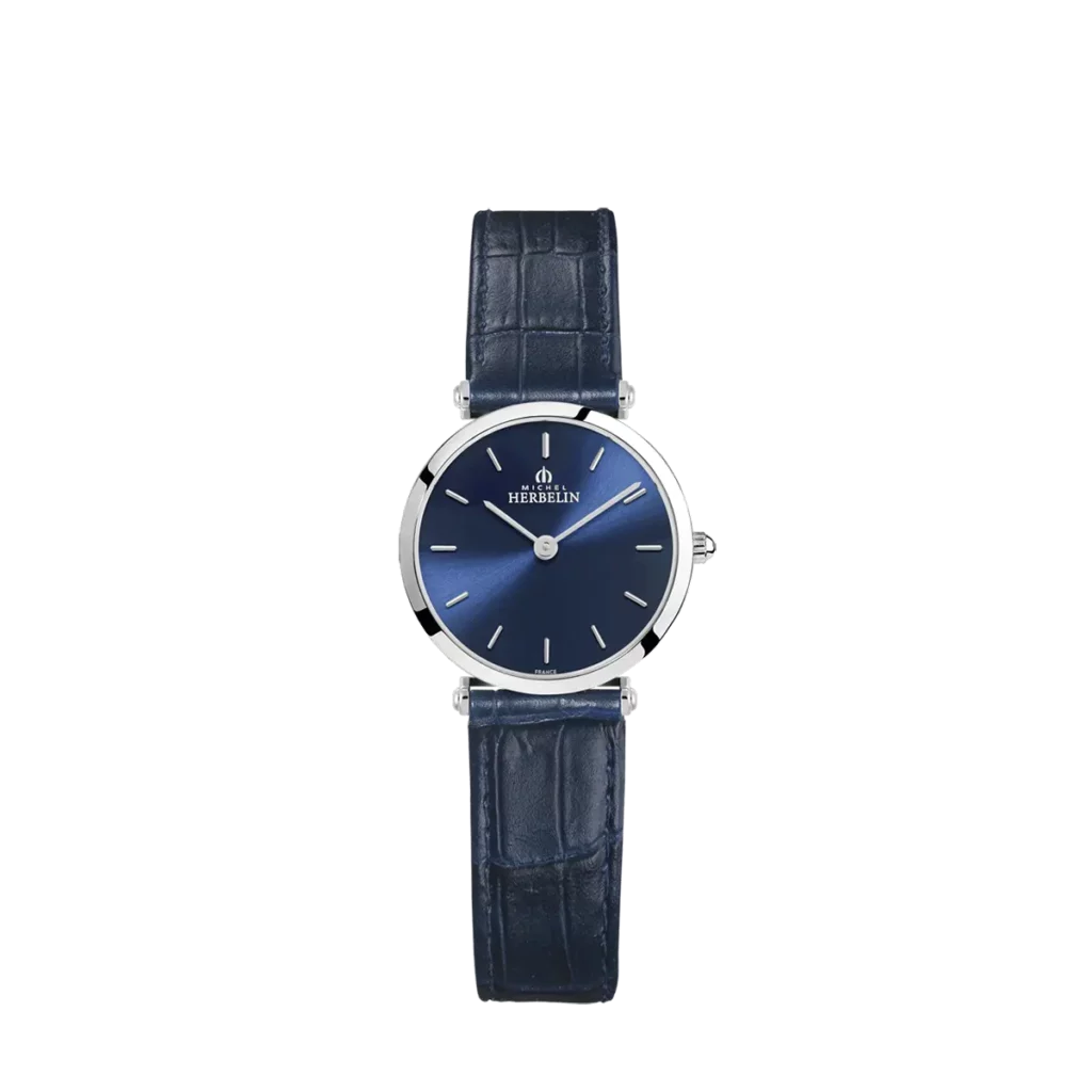 montre herbelin cadran bleu bracelet bleu facon croco