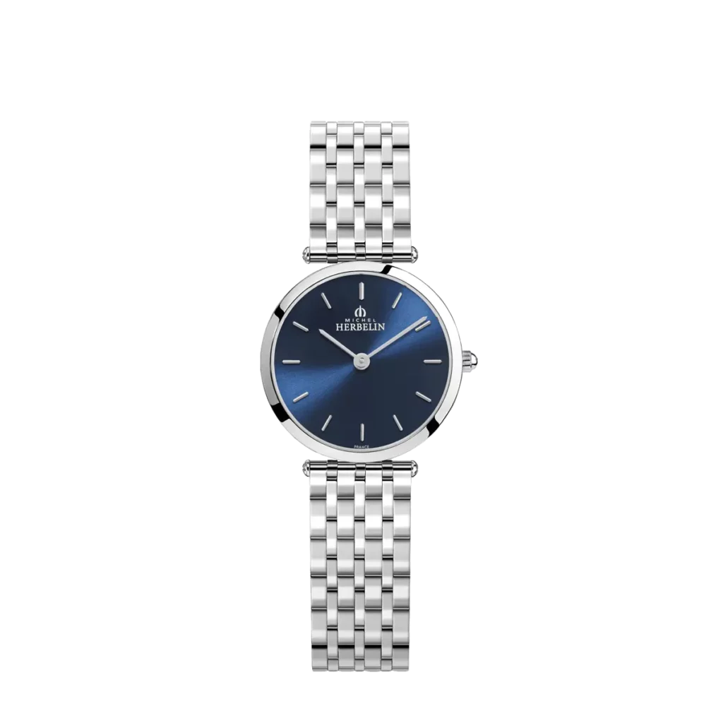 montre herbelin cadran bleu bracelet maille milanaise femme