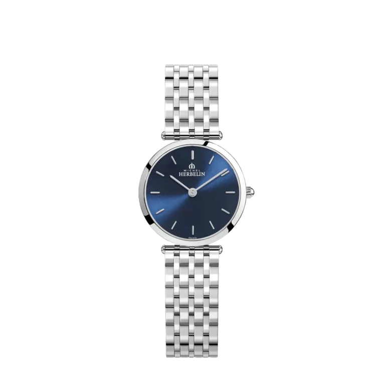 montre herbelin cadran bleu bracelet maille milanaise femme