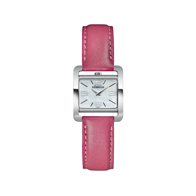 montre herbelin rose bracelet cuir cadran nacre