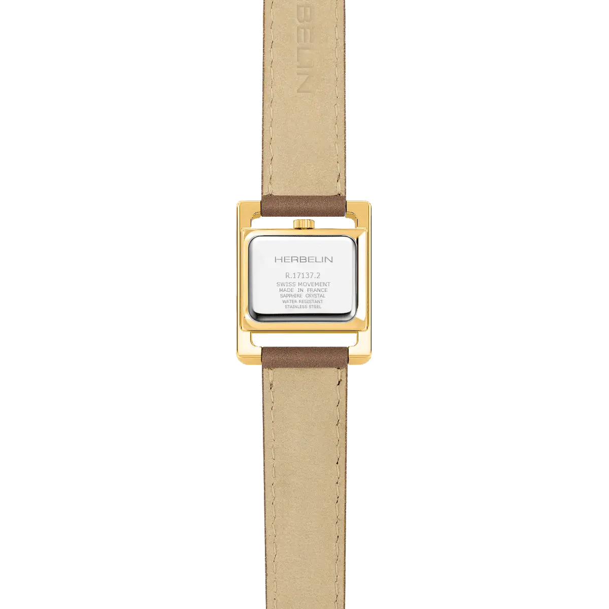 dos montre herbelin bracelet marron boitier plaque or jaune