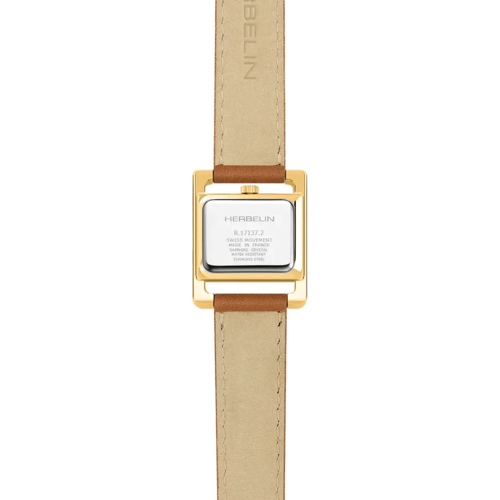 dos herbelin montre femme boitier carre Ve Avenue bracelet cuir
