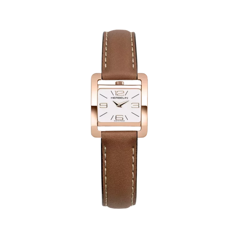 herbelin montre femme boitier carre Ve Avenue bracelet cuir
