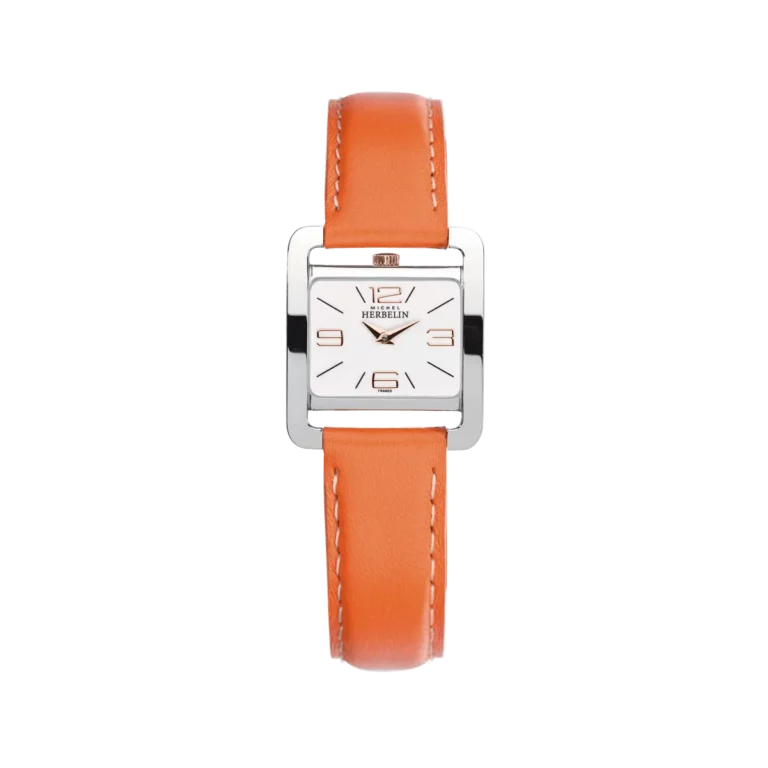 montre herbelin bracelet orange femme elegante boitier acier