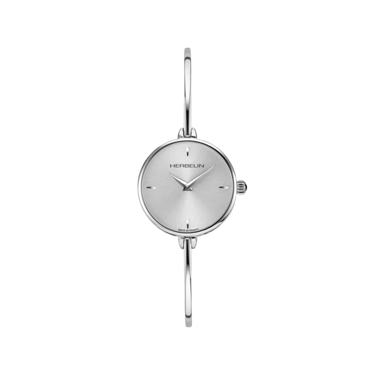 montre herbelin fil bracelet fin rigide tout en acier cadran argent