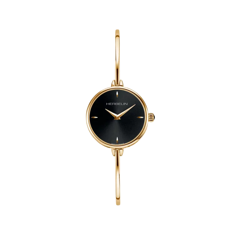 montre femme herbelin plaque or jaune cadran noir