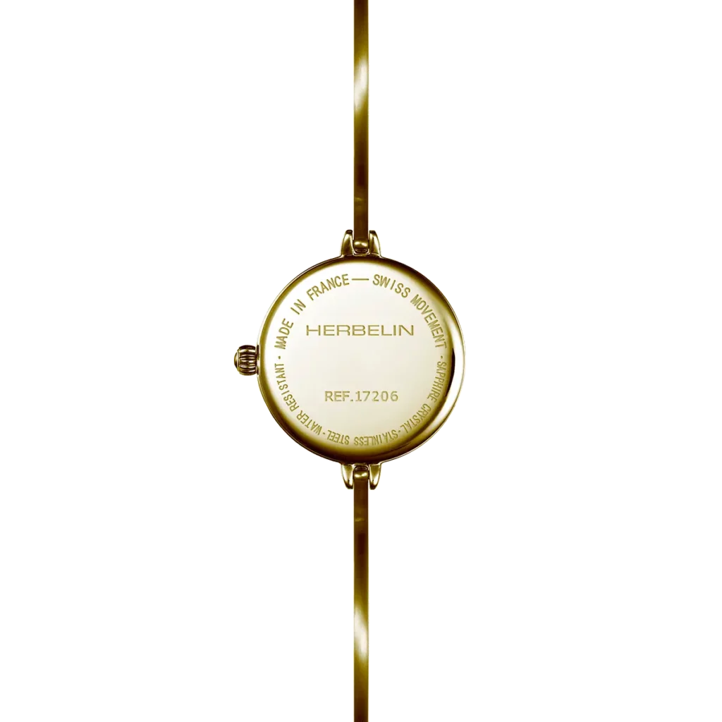dos montre herbelin femme cadran nacre boitier bracelet pvd plaque or jaune