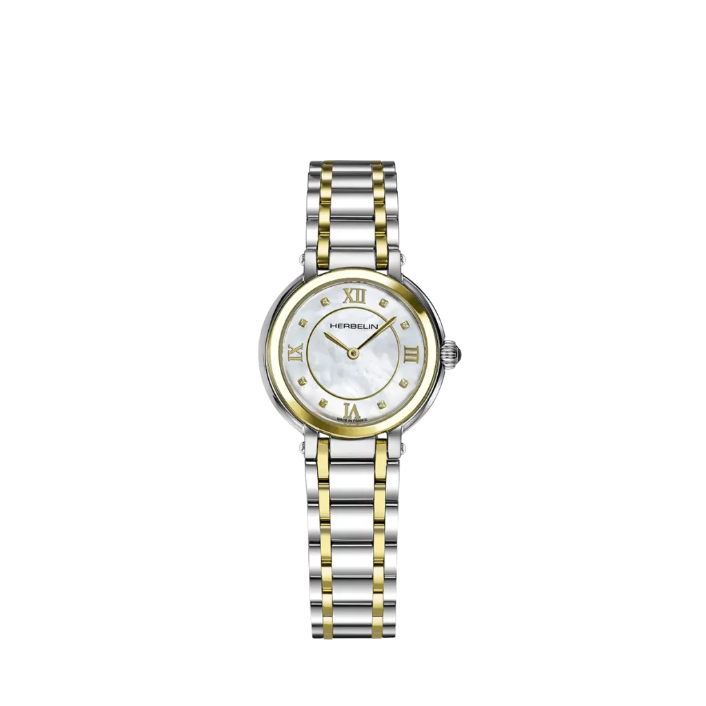 montre herbelin bracelet bicolore acier or jaune femme collection galet