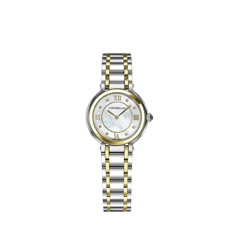 montre herbelin bracelet bicolore acier or jaune femme collection galet