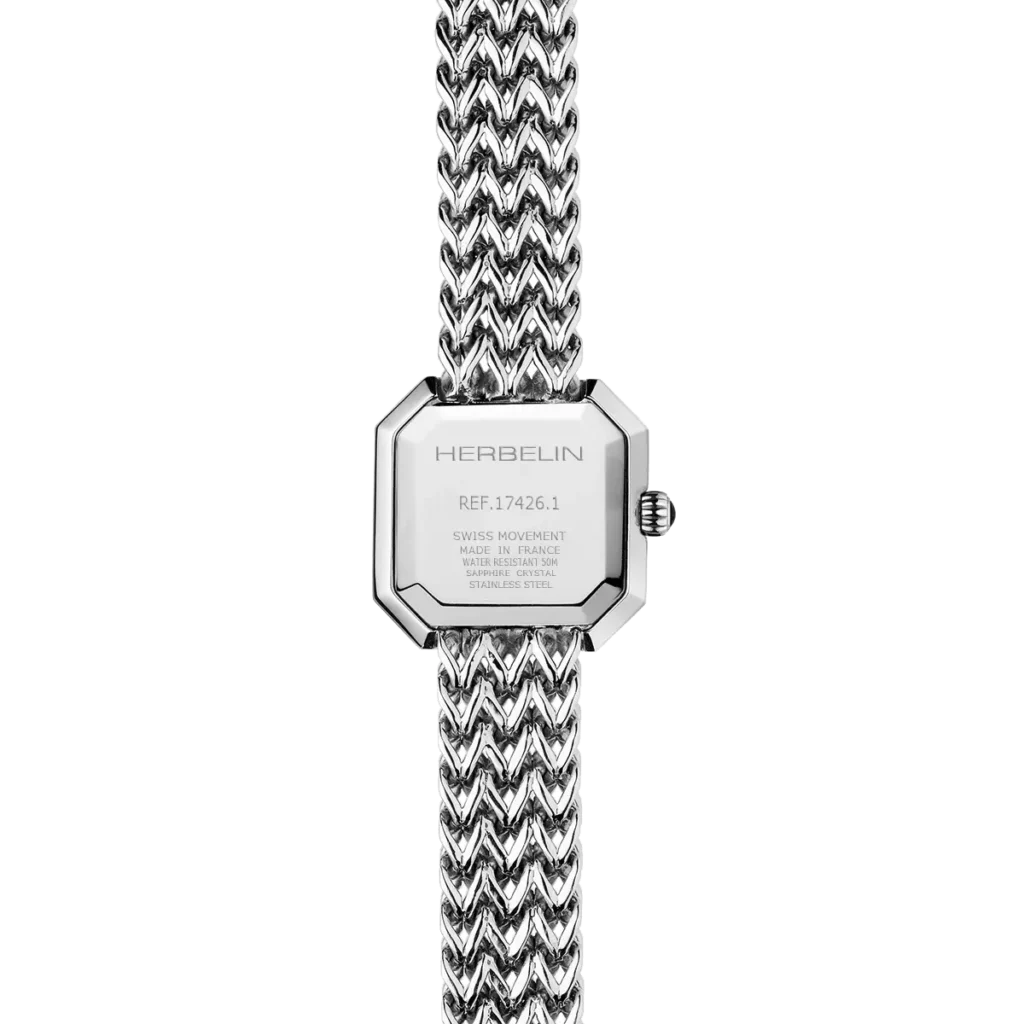 dos montre herbelin femme formes geometriques acier