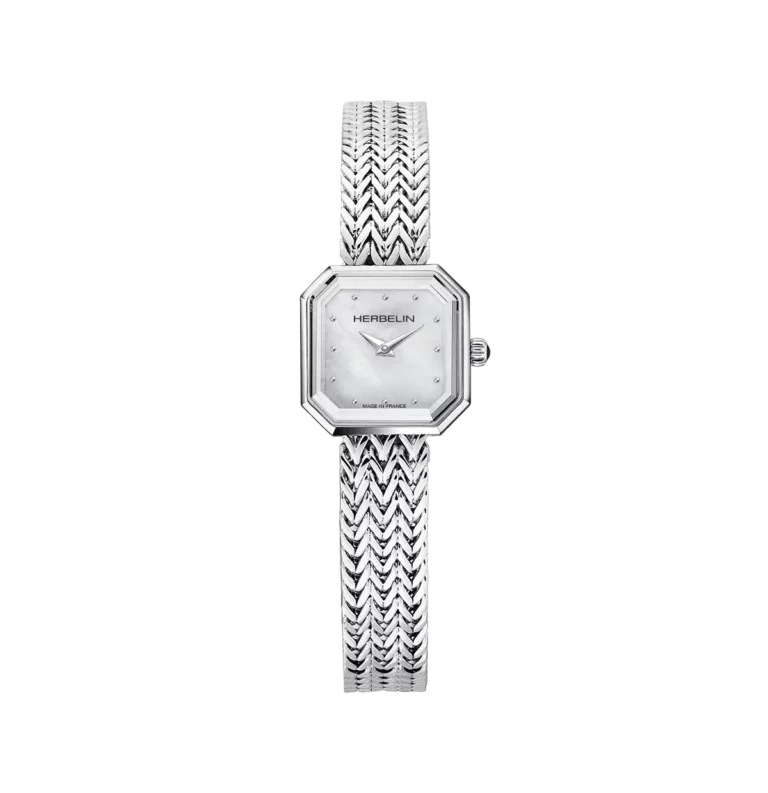 montre herbelin femme formes geometriques acier cadran nacre