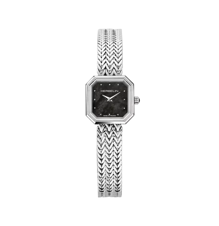 montre herbelin bracelet acier femme elegante cadran nacre noire