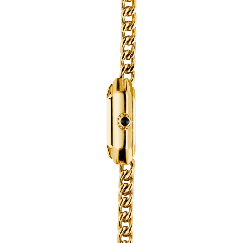 profil montre herbelin femme plaque or jaune bracelet milanais cadran nacre