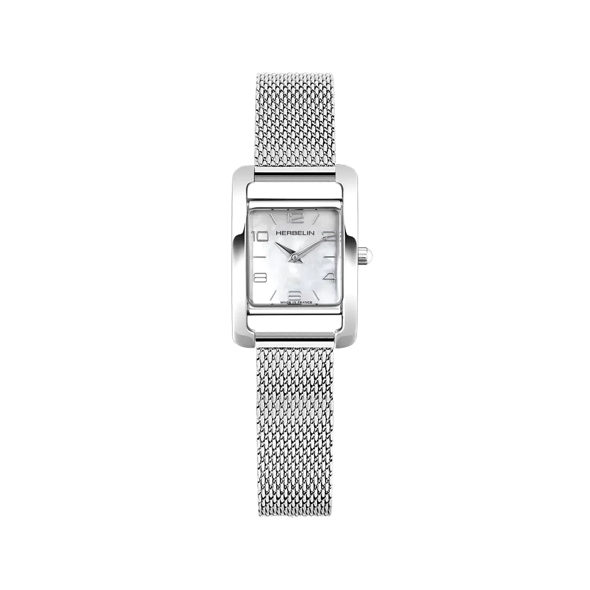 montre herbelin bracelet milanais acier argent cadran nacre femme