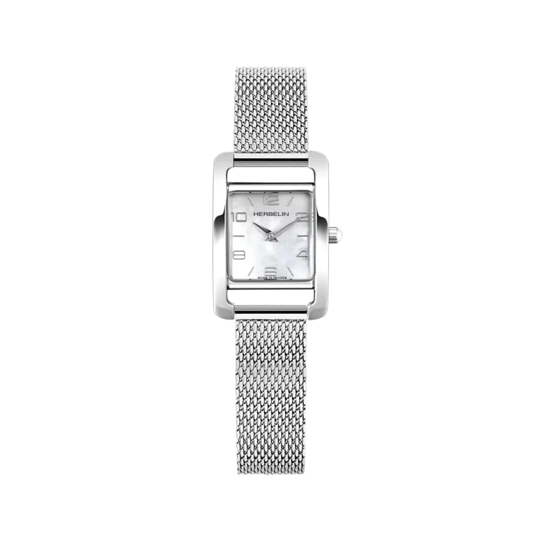 montre herbelin bracelet milanais acier argent cadran nacre femme