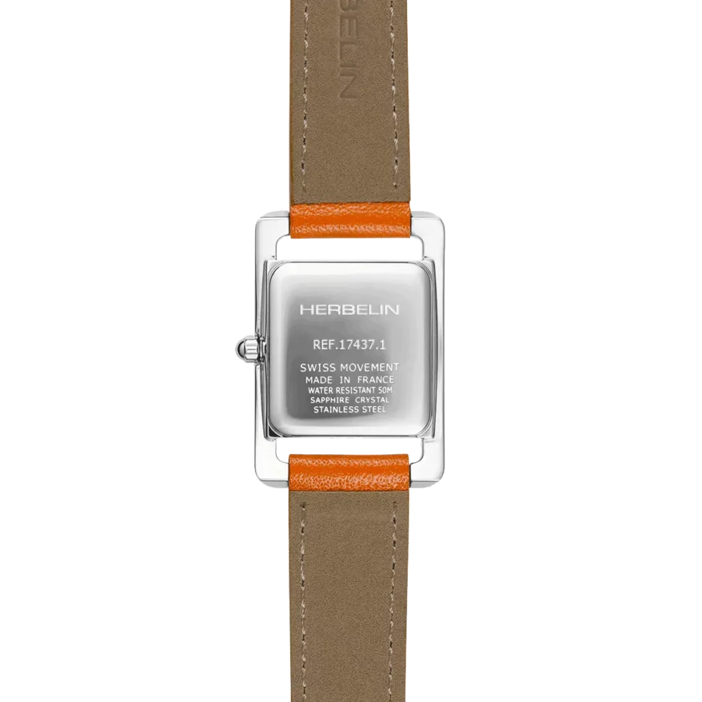 dos herbelin montre bracelet double tour laniere orange cadran nacre