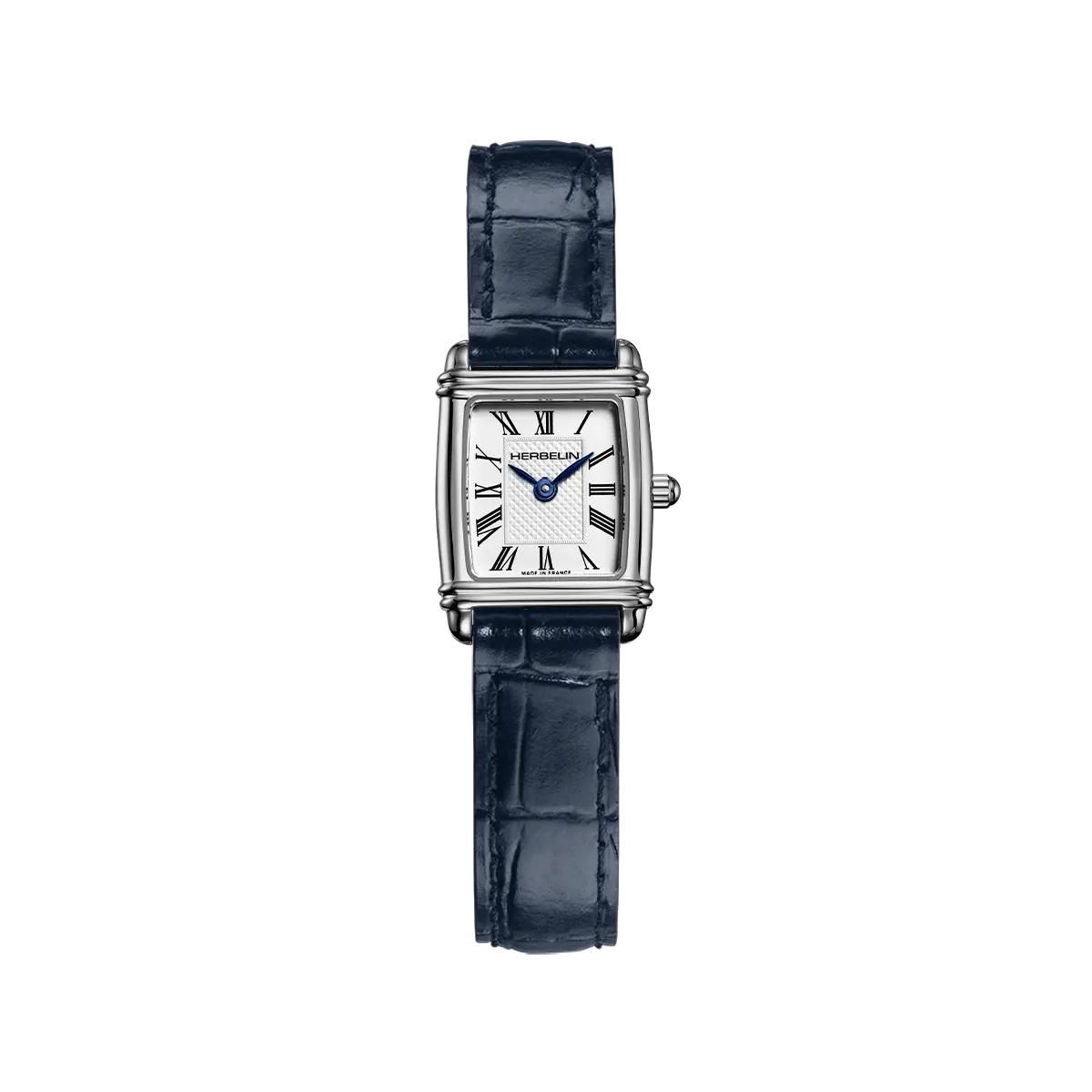 ART DÉCO - TONNEAU QUARTZ - ACIER & CUIR BLEU