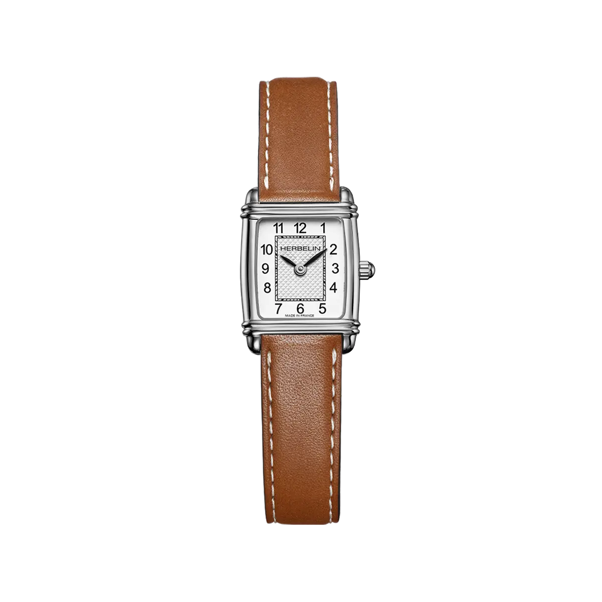 ART DÉCO - TONNEAU QUARTZ - ACIER & CUIR CAMEL