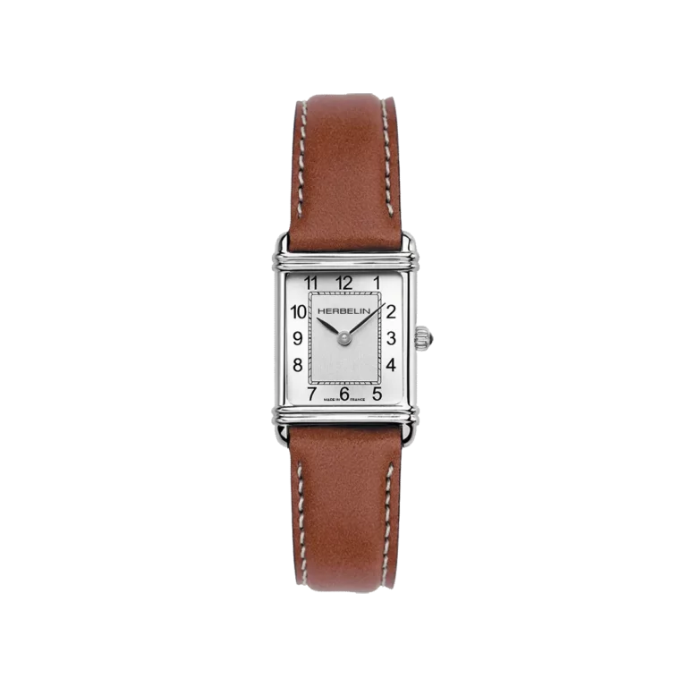 montre herbelin bracelet cuir marron rectangulaire