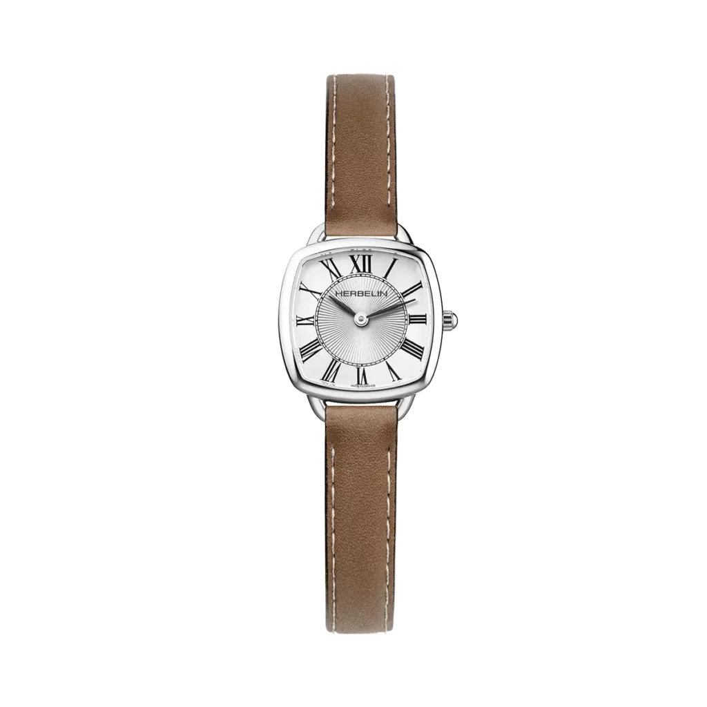 montre herbelin bracelet cuir marron cadran chiffre romain