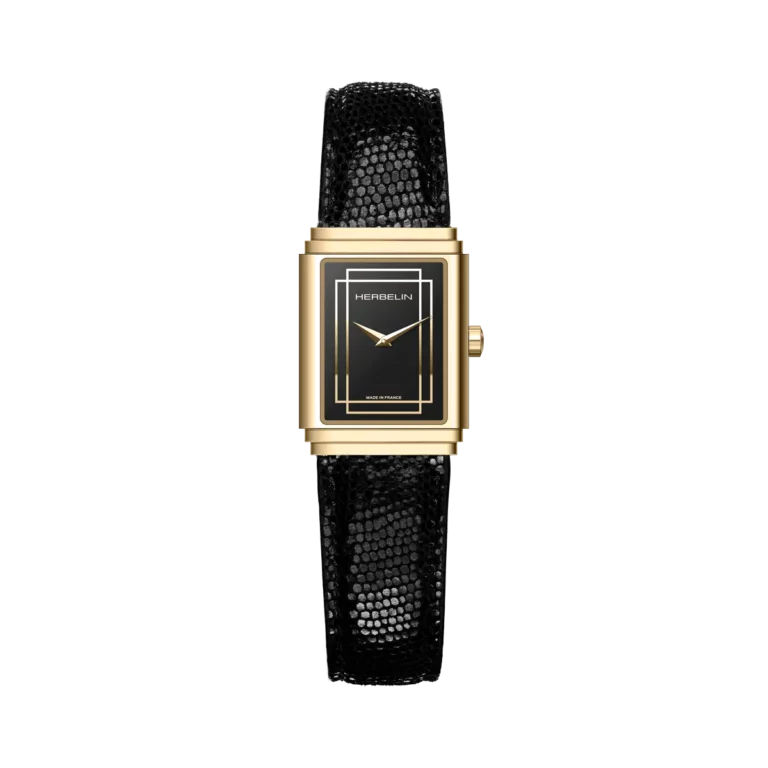 montre art deco herbelin boitier argent bracelet noir