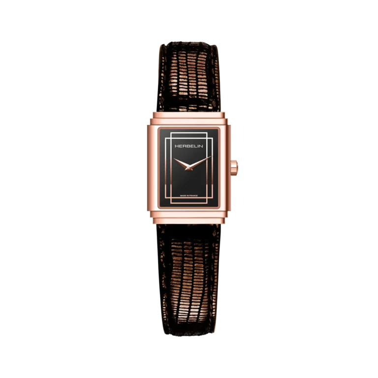 montre herbelin boitier rose gold bracelet brillant art deco