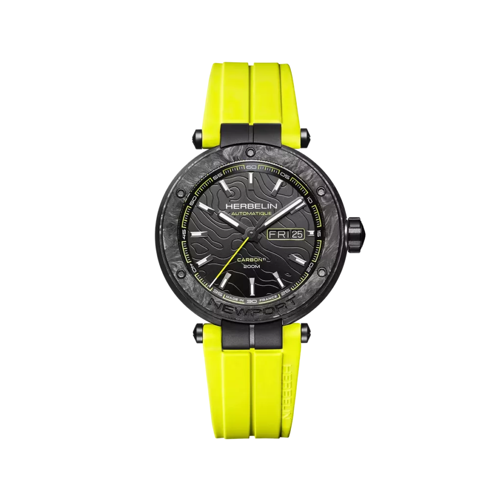 montre de plongee bracelet jaune newport automatique carbone titane