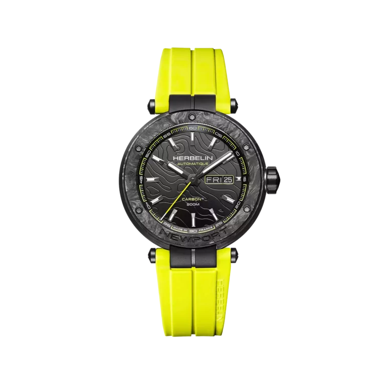 montre de plongee bracelet jaune newport automatique carbone titane