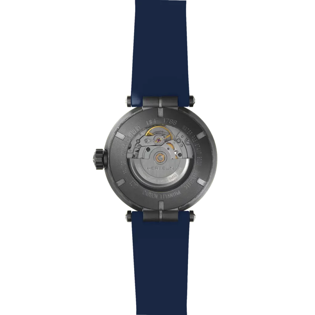 dos montre automatique bleu carbone titane herbelin