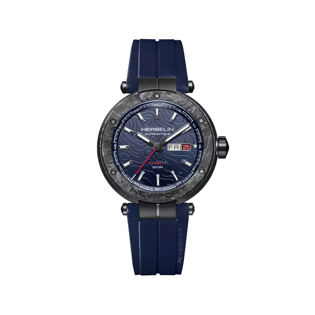 montre automatique bleu carbone titane herbelin