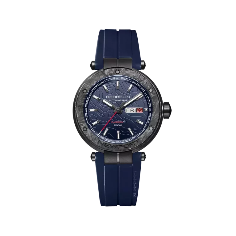 montre automatique bleu carbone titane herbelin