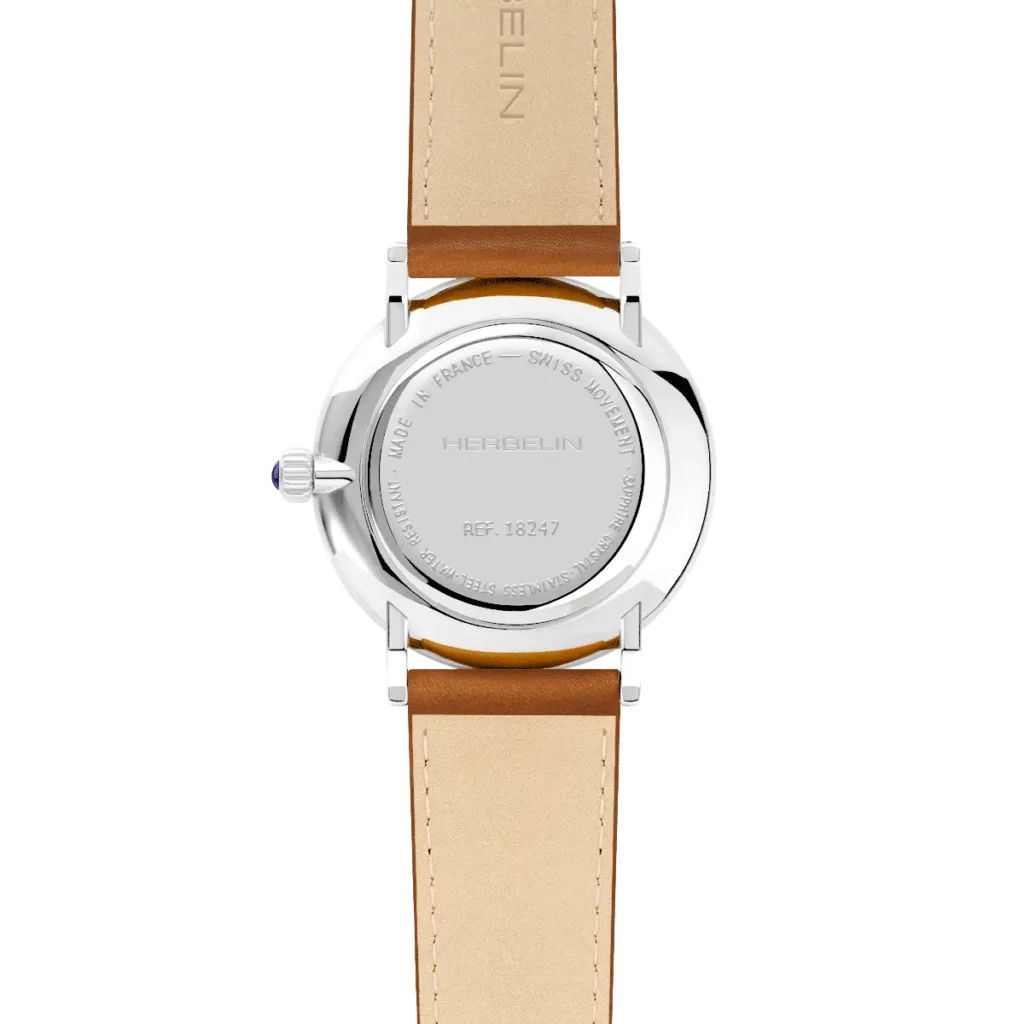 dos montre homme herbelin bracelet cuir cadran bleu