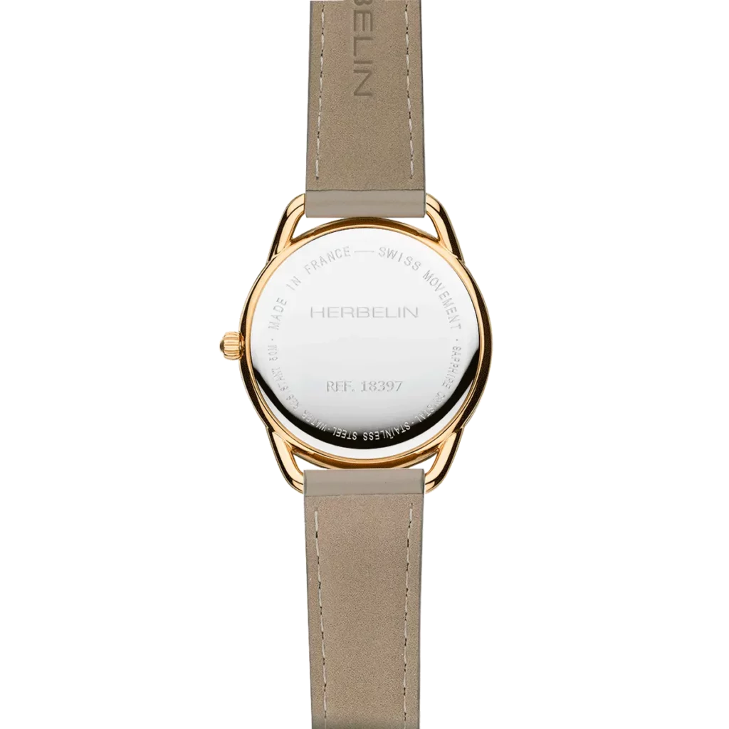 dos montre herbelin femme cadran nacre bracelet taupe