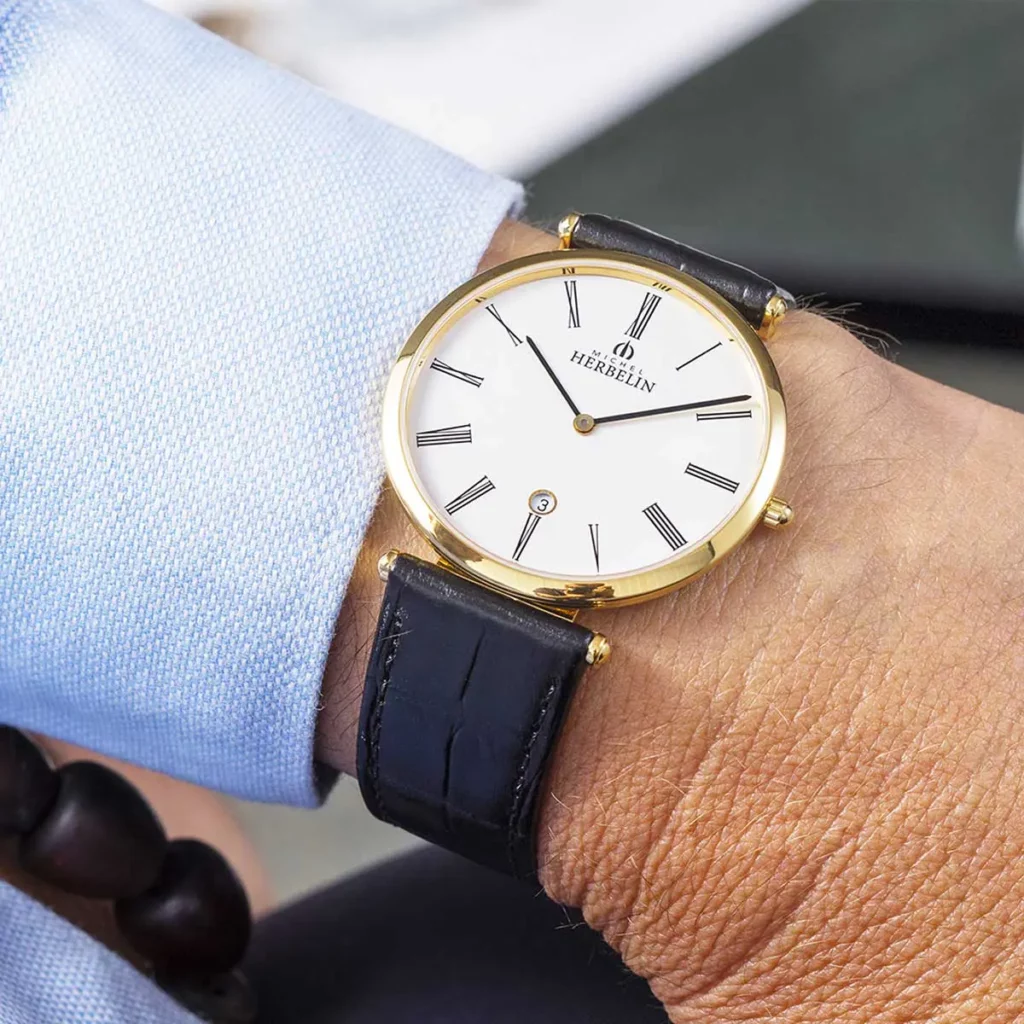 montre herbelin bracelet cuir noir