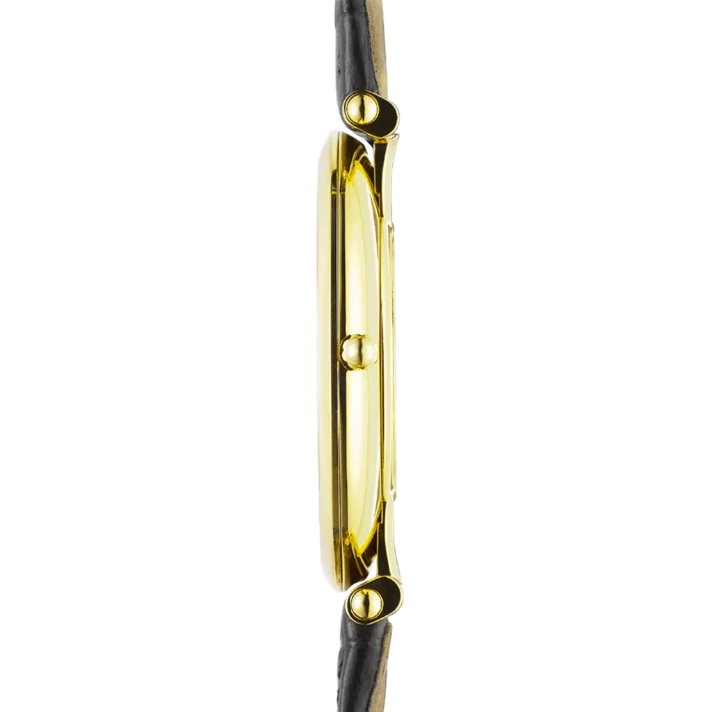 profil montre herbelin homme cadran plaque or jaune bracelet cuir noir