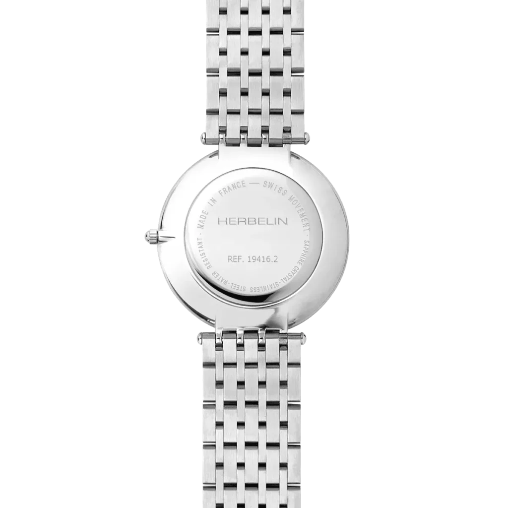 dos montre herbelin bracelet acier milanais cadran bleu homme