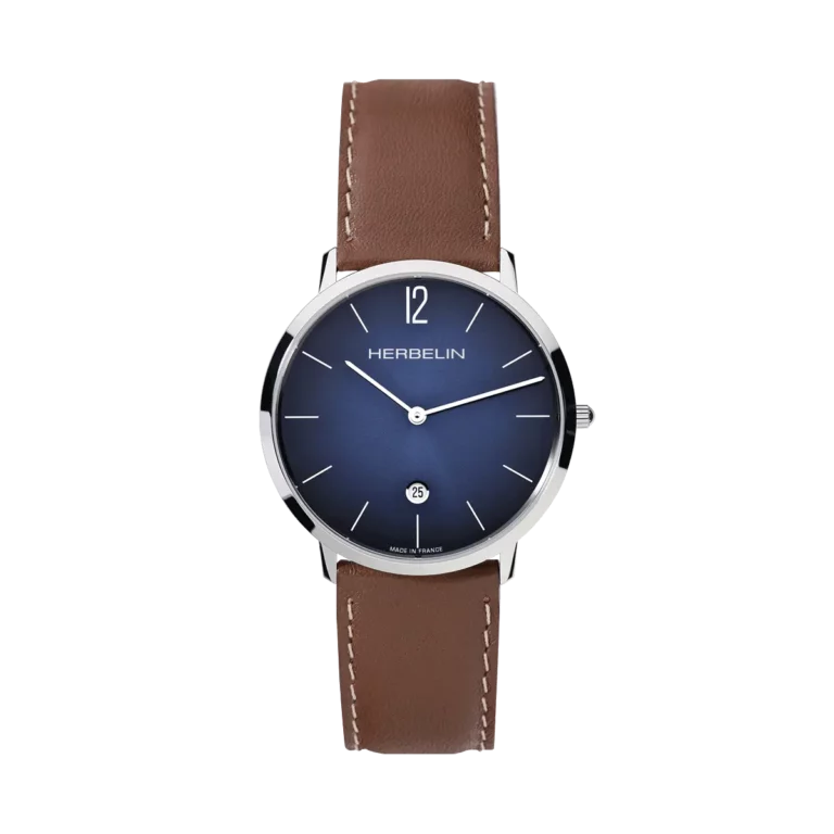 montre herbelin bracelet cuir cadran bleu herbelin