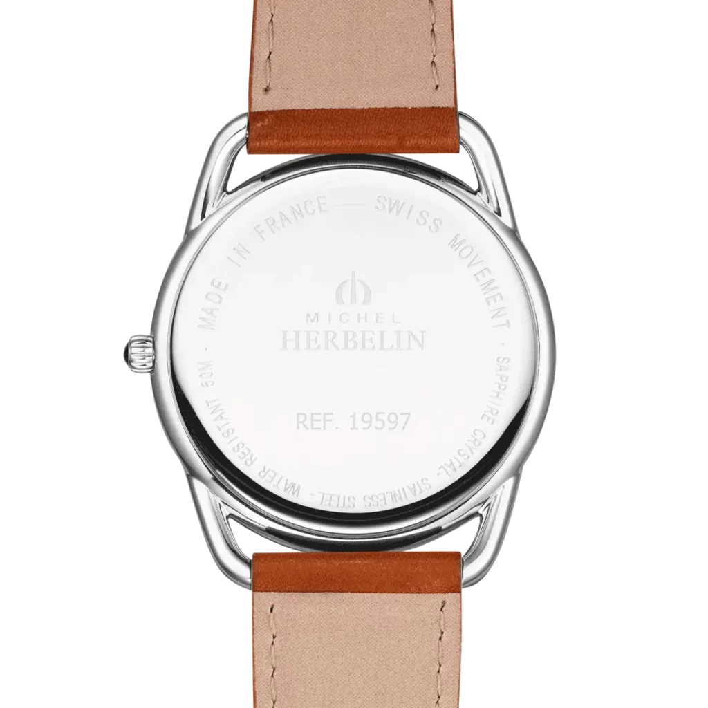 dos montre herbelin bracelet cuir cadran noir