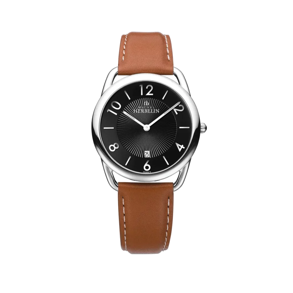 montre herbelin bracelet cuir cadran noir