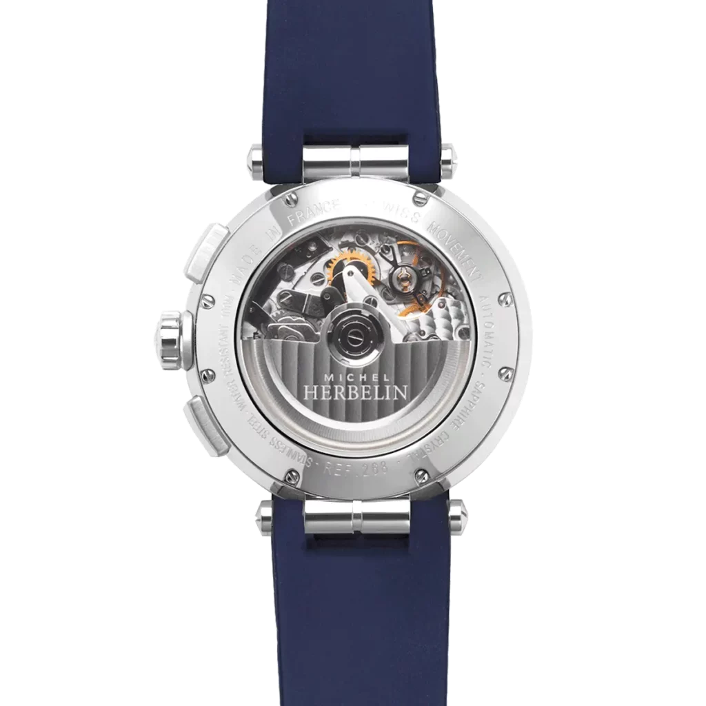 dos montre automatique regate homme bracelet FKM bleu