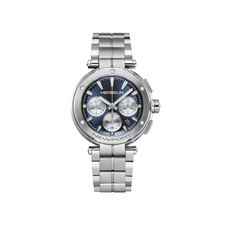 montre newport acier bleu chronographe automatique