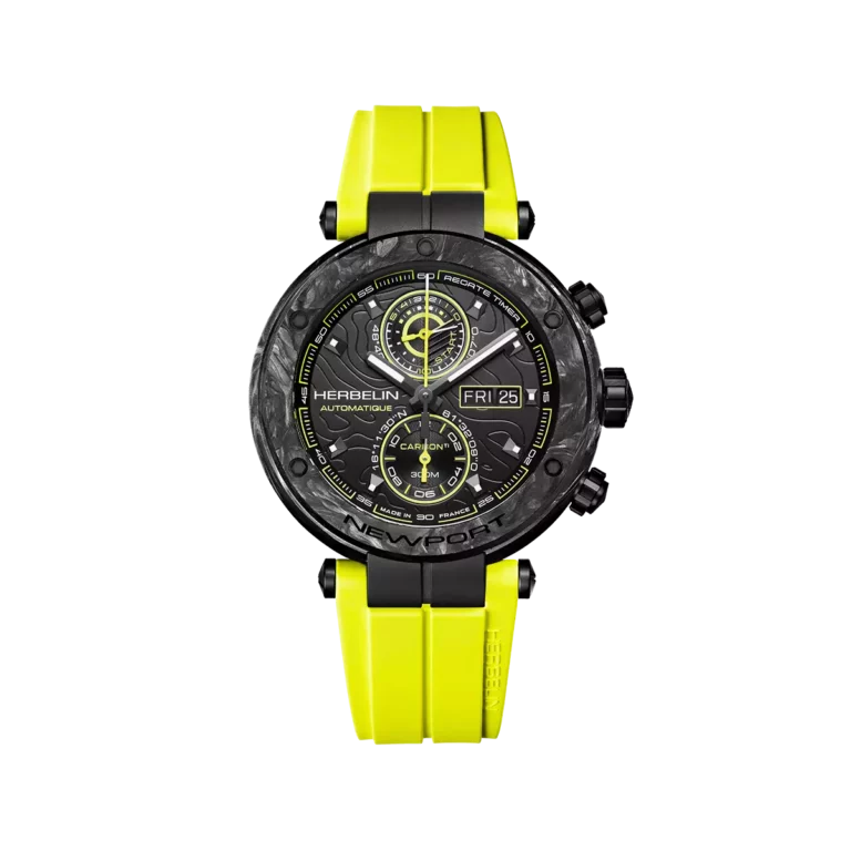 montre newport carbone titane herbelin bracelet jaune modele de plongee régate automatique