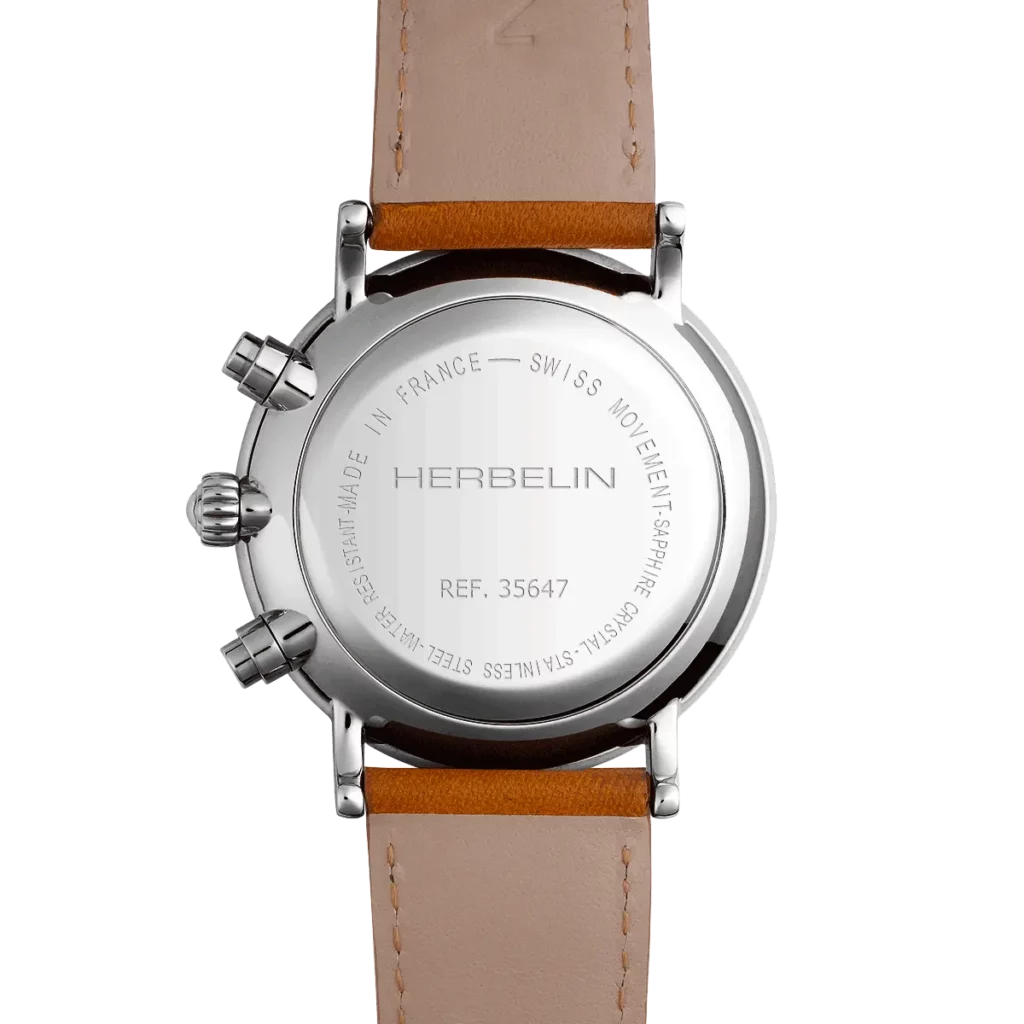 dos montre herbelin bracelet cuir acier chronographe homme