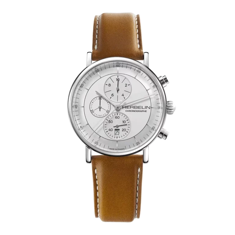 montre herbelin bracelet cuir acier chronographe homme