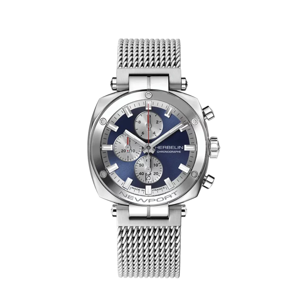 montre newport heritage homme bracelet metal acier chronographe