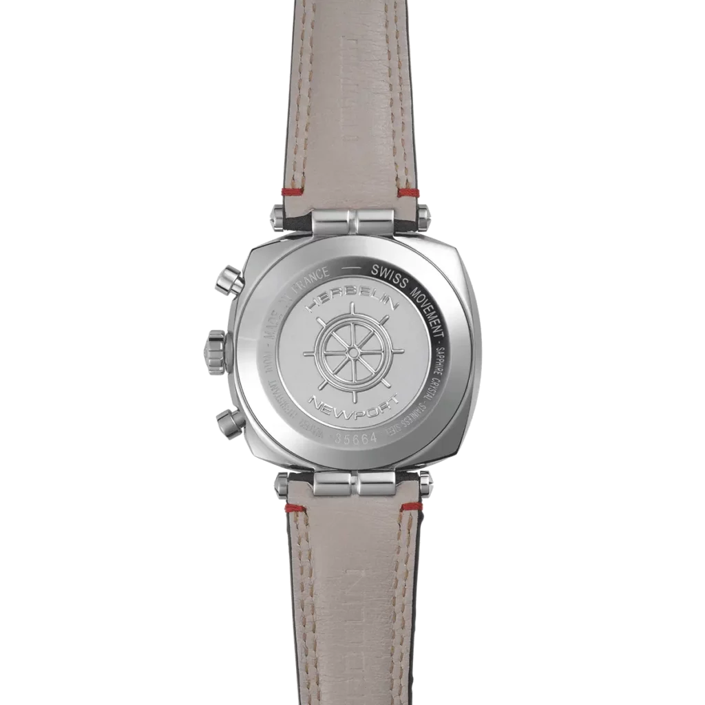 dos montre herbelin bracelet cuir couture blanche modele newport marin