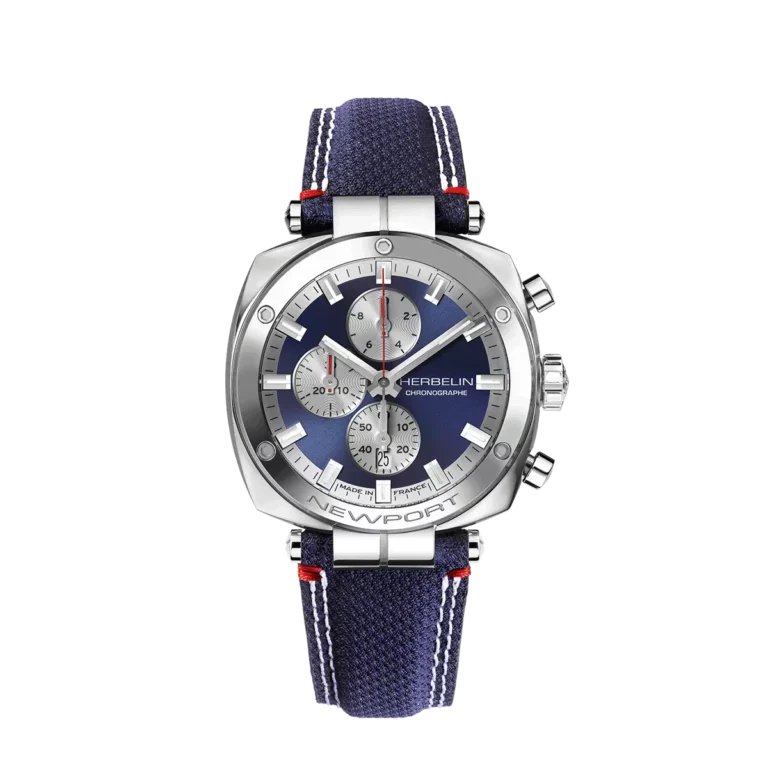 montre herbelin bracelet cuir couture blanche modele newport marin