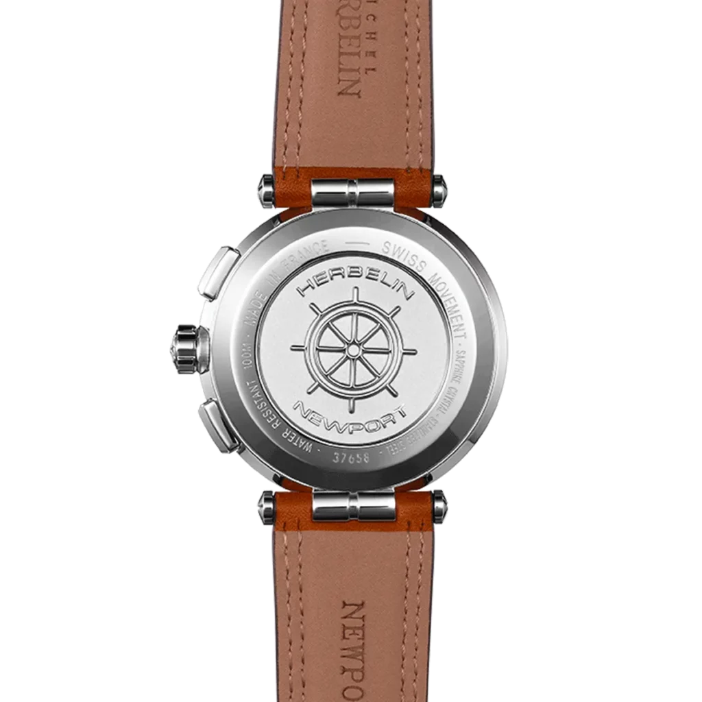 dos montre homme herbelin bracelet cuir marron cadran bleu newport