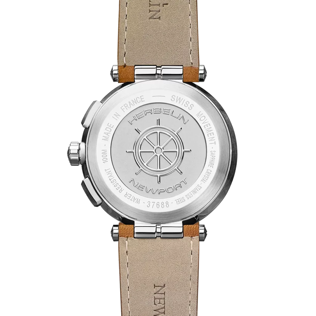 dos montre herbelin bracelet cuir cadran blanc